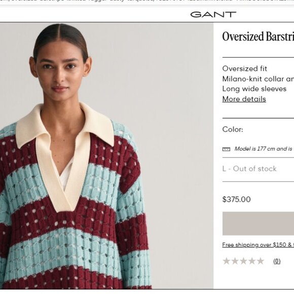 GANT ! Oversized fit Milano-knit collar and placket Long wide sleeves (XXS) - Picture 3 of 12